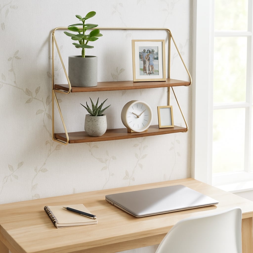 Metal Wood Frame Two-Tier Wall Shelf - 20.0"