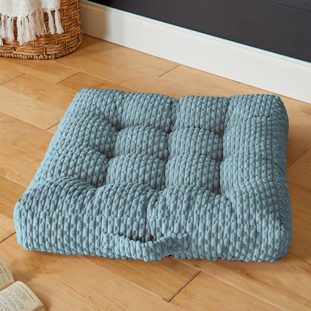 Sorra Home Indoor Soft Chunky Corduroy Tufted Floor Pillow with Handle