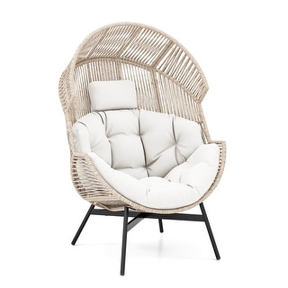 Gymax Wicker Stationary Egg Chair Lounge Basket Sofa Chair w/