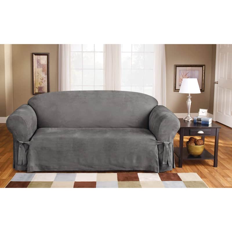 SureFit Soft Suede 1 Piece Sofa Slipcover - Middle Gray