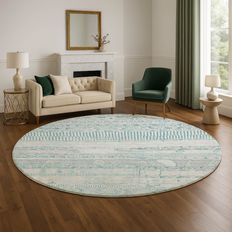 Premium Washable Super Soft Modern Global Mayfield Rug - 8' x 8' - Teal