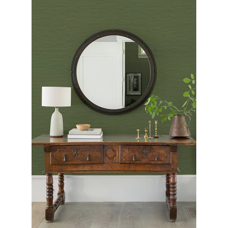 Distressed Textures Massy Kira Charcoal Hemp Grasscloth 24' L X 36" W Wallpaper Roll - Green