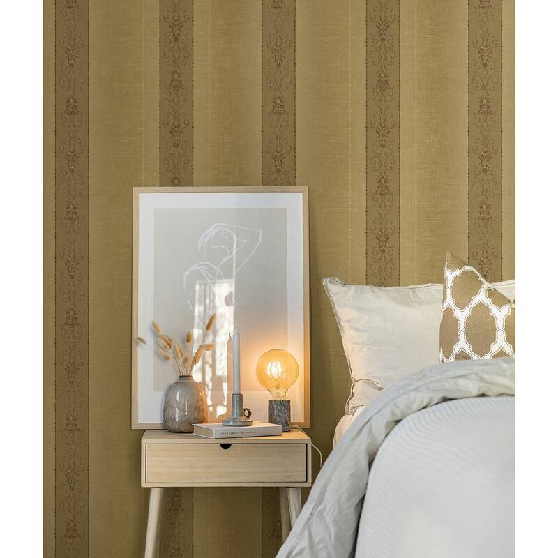 Seabrook Designs Virna Scrolls & Stripes Unpasted Wallpaper