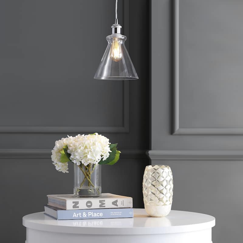 Wyatt 7.5" Adjustable Drop Metal/Glass LED Pendant, Brass Gold by JONATHAN Y