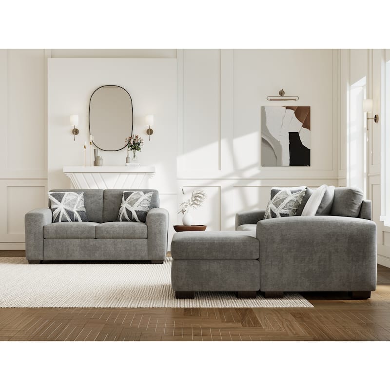 Roundhill Furniture Arden Living Room Sofa Set with Convertible Sofa Chaise and Loveseat, Posh Gray