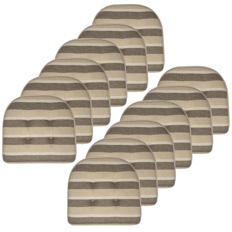 Bradford Striped U Shaped Memory Foam Chair Pad - Beige/Brown Striped - Set of 12