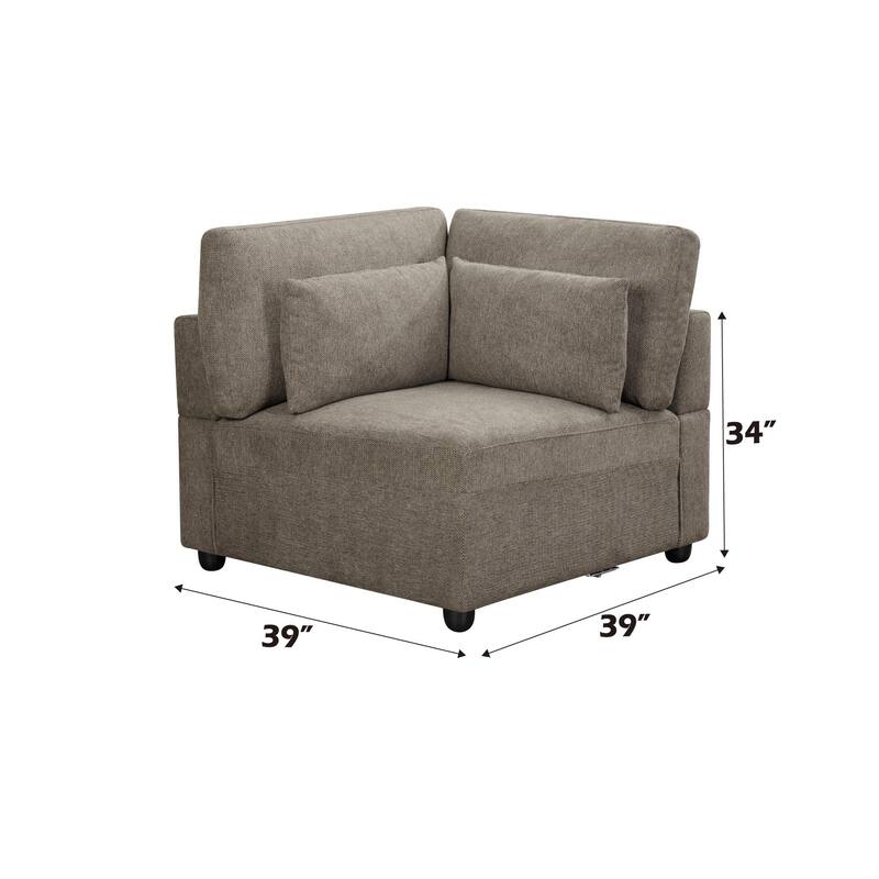5Pcs Brown Linen Modular Sofa with Pillows, 39x111x34 inches, 281 lbs