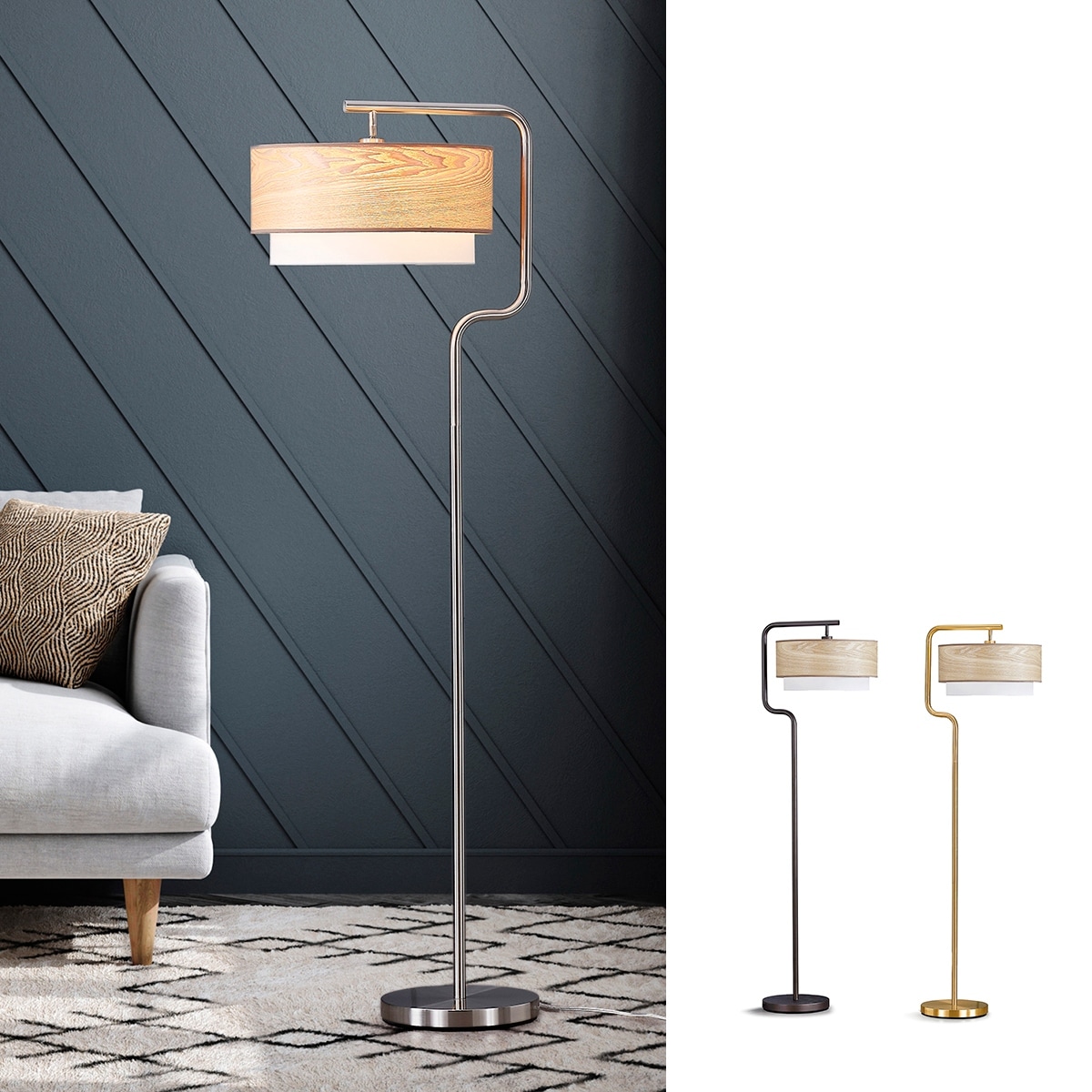 Aviate 63"H Metal Floor Lamp with Wood Shade