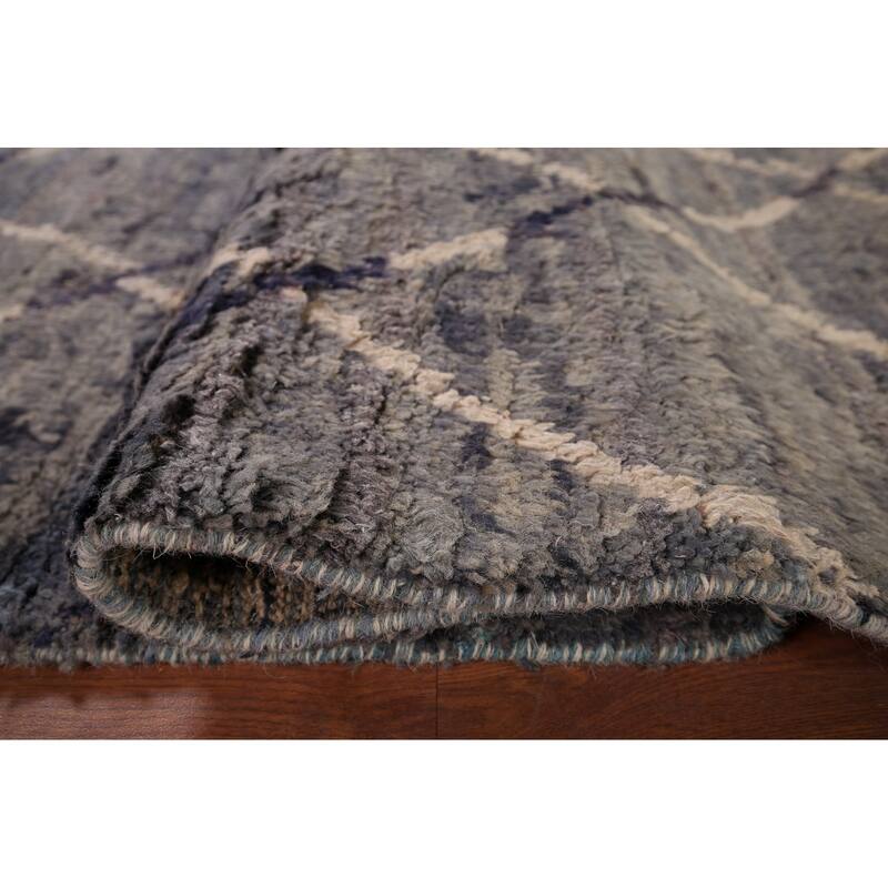 Grays & Blues Trellis Moroccan Area Rug Hand-Knotted Wool Carpet - 6'0" x 9'7"