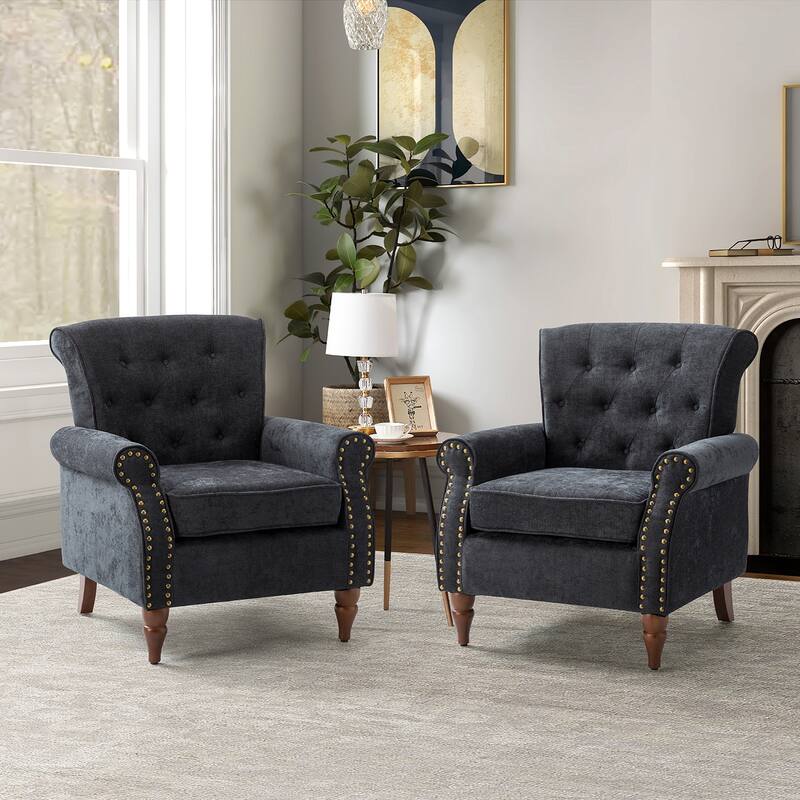 Indiges Comfy Upholstered Accent Armchair with Tufted Back Set of 2 for Bedroom Reading Office