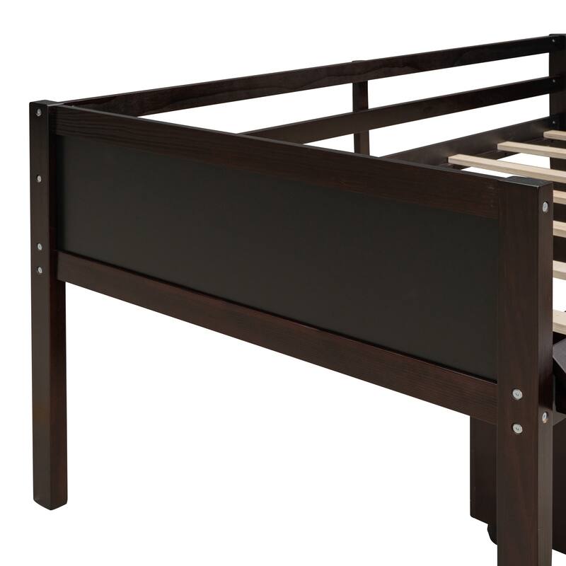 Twin Loft Bed with Climbing Frame and Slide, Wooden Loft Bed with Chalkboard & Storage
