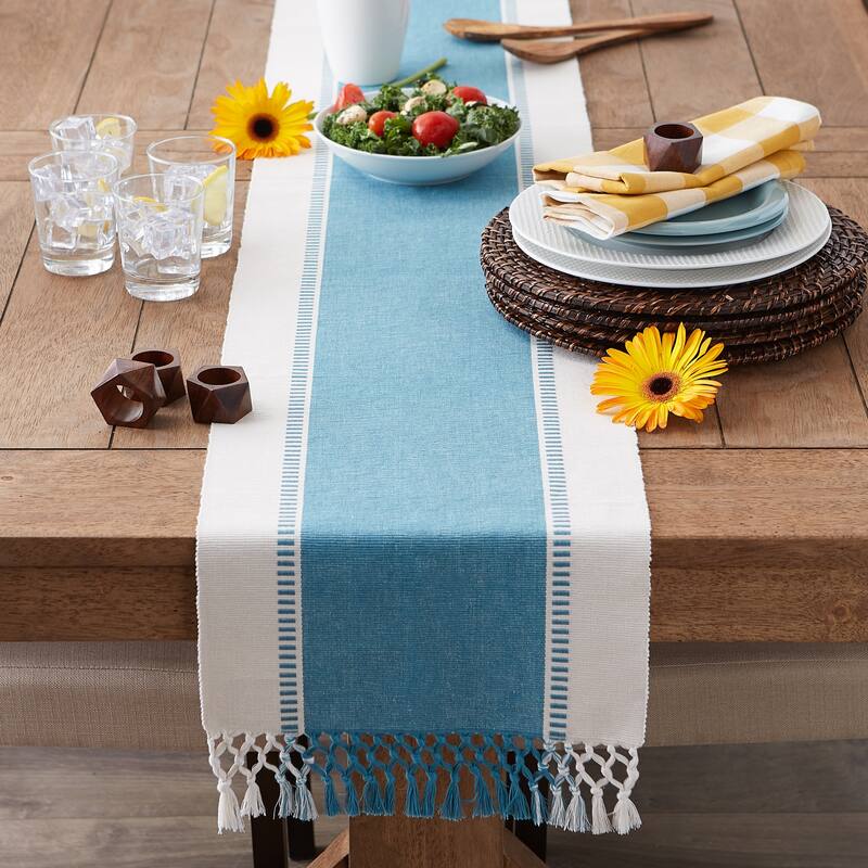 DII Dobby Striped Fringe Ribbed Table Runner
