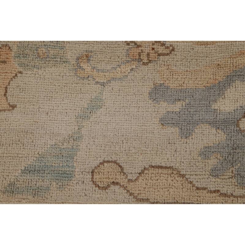 Transitional Beige Oushak Turkish Area Rug Hand-Knotted Wool Carpet - 7'11"x 9'11"
