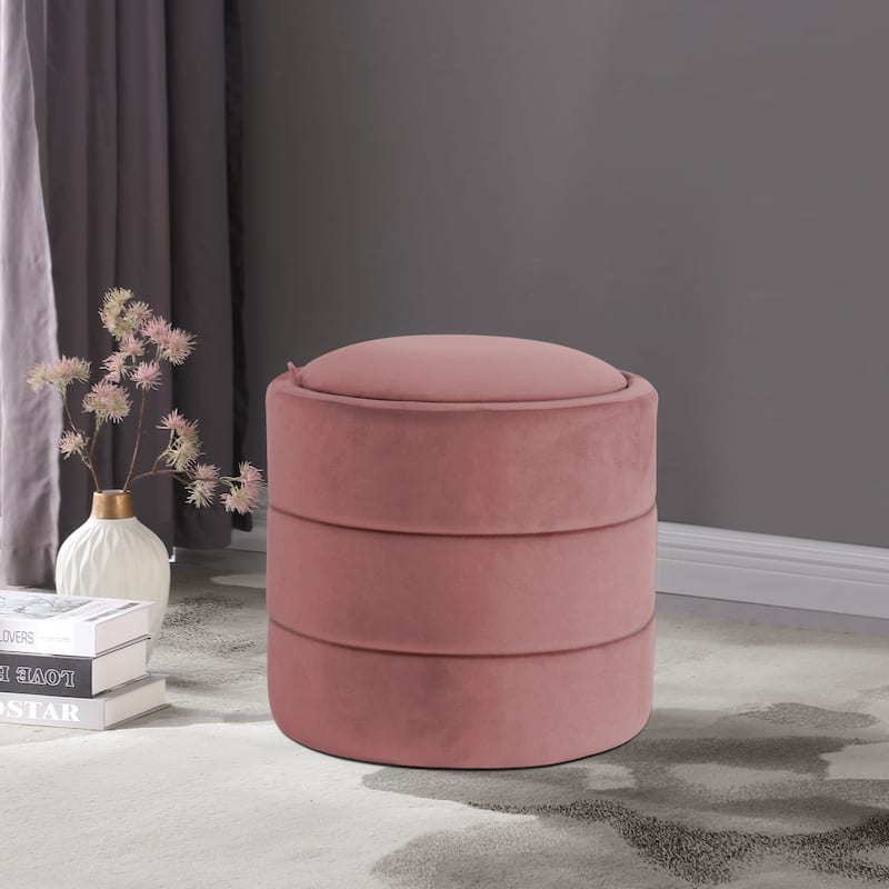 HomePop Storage Round Ottoman - Blush Velvet
