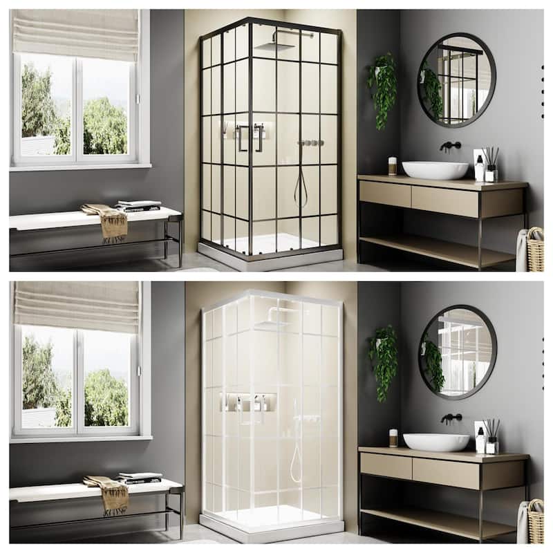 Modland 36'' x 71'' Corner Sliding Shower Door - Self-Cleaning Glass, Magnetic Seal, Matte Black / White