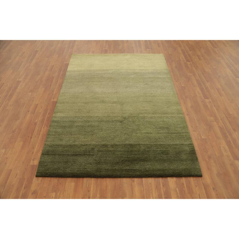 Hand Knotted Oriental 100% Wool Carpet Modern Stripe Green Gabbeh Area Rug - 8' 0'' X 5' 7''