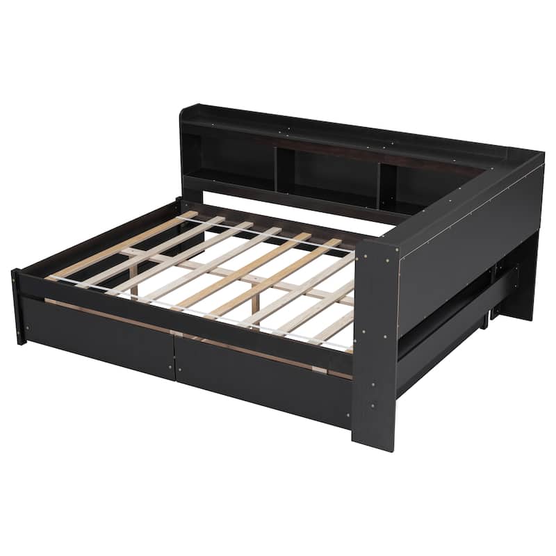 Full Bed with L-shaped Bookcases for bedroom, Drawers