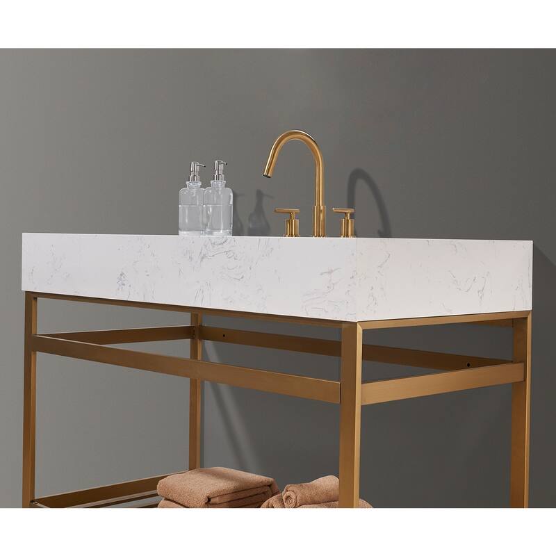 Altair Merano Stainless Steel Vanity Console with Stone Countertop, no Mirror