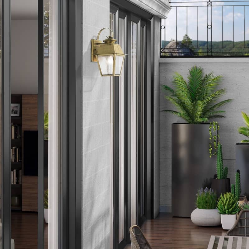 Livex Lighting 1-light Antique Brass Outdoor Wall Lantern, 2162-01 - 7.5" W x 12.5" H x 8.5" Ext.