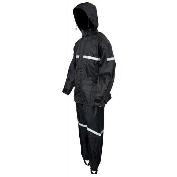 Motorcycle Biker Two Piece Rain Suit Black High Visibility Black RN2B