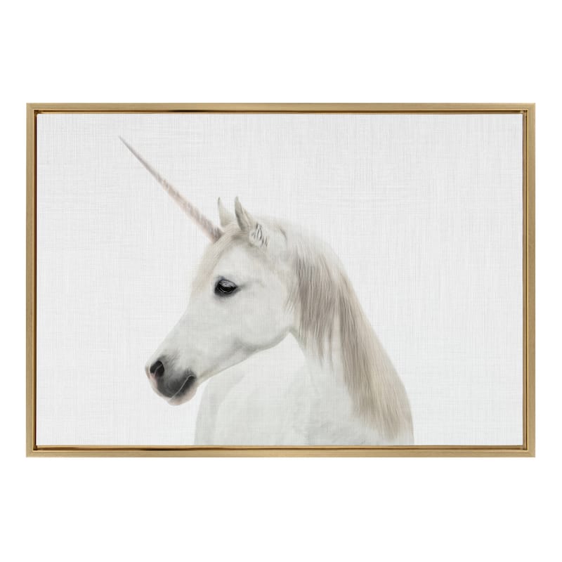 Kate and Laurel Sylvie Unicorn Framed Canvas by Simon Te Tai - 23x33 - Plastic - Gold