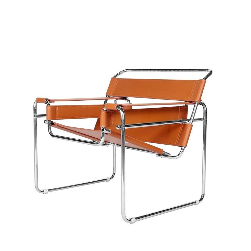 Mid-Century Modern Saddle Leather Accent Chair with Steel Legs