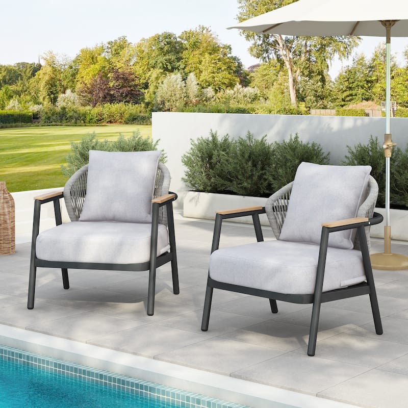 Christopher Knight Home - Orla Outdoor Rope Club Chair with Textured Taupe Cushion - 2 Piece - Gray Finish Frame + Gray Cushion