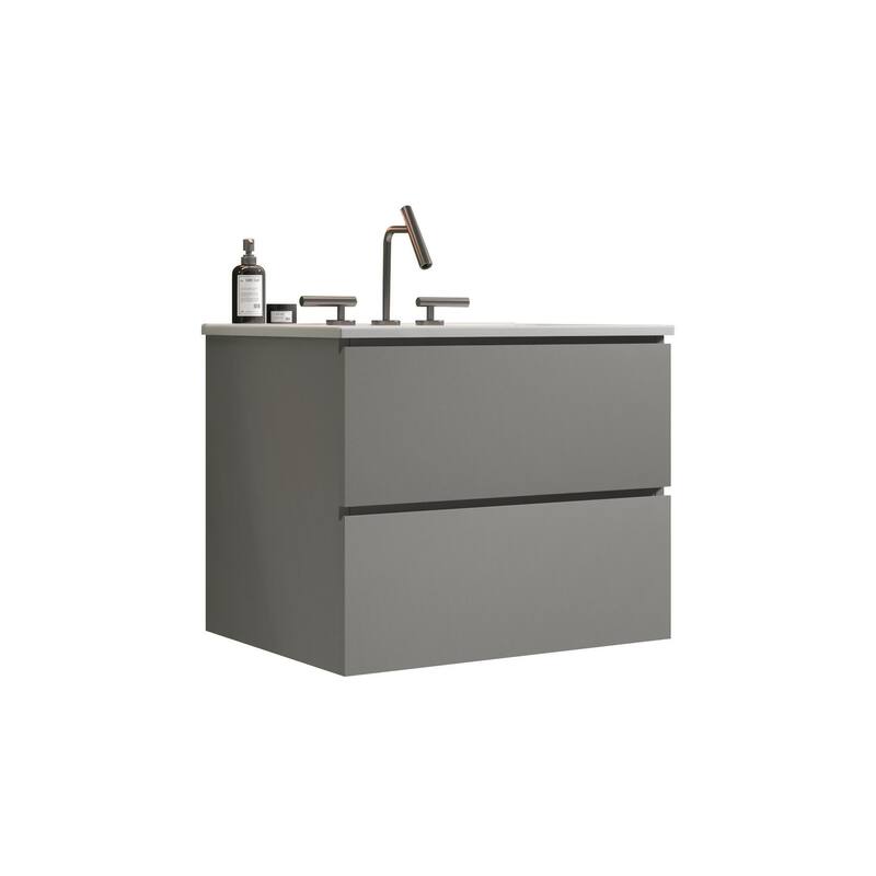 36-Inch Wall Mount Bathroom Vanity in Space Grey with Ceramic Sink, Large Storage