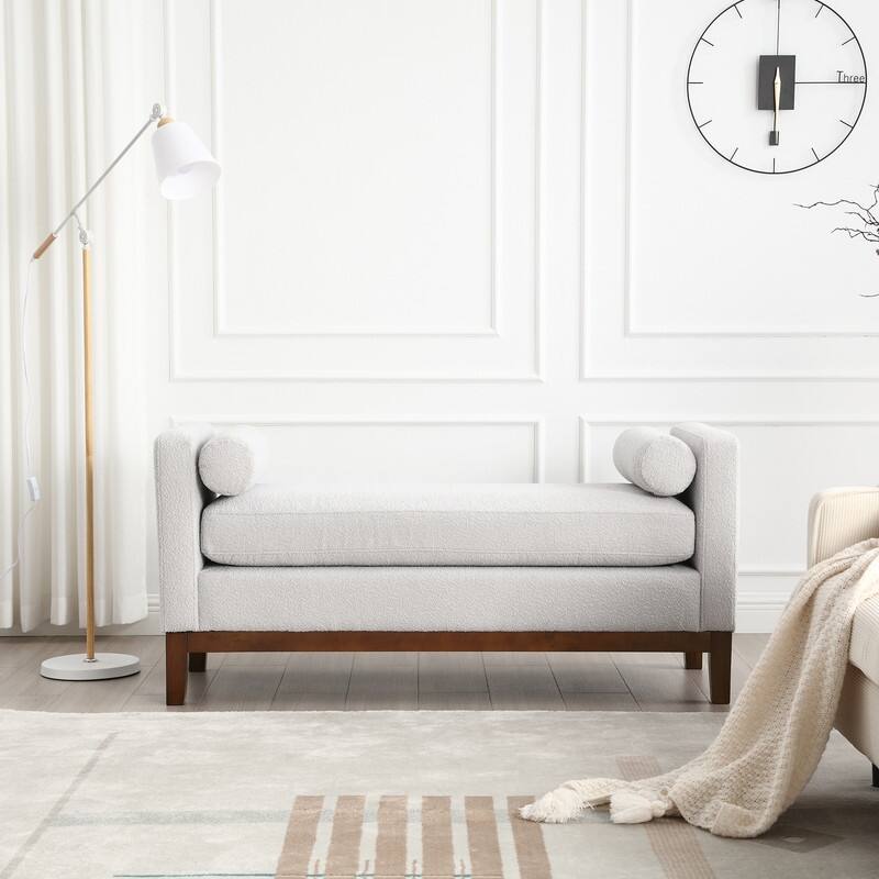 Upholstered Entryway Bench with Solid Wood Legs & Bolster Pillows