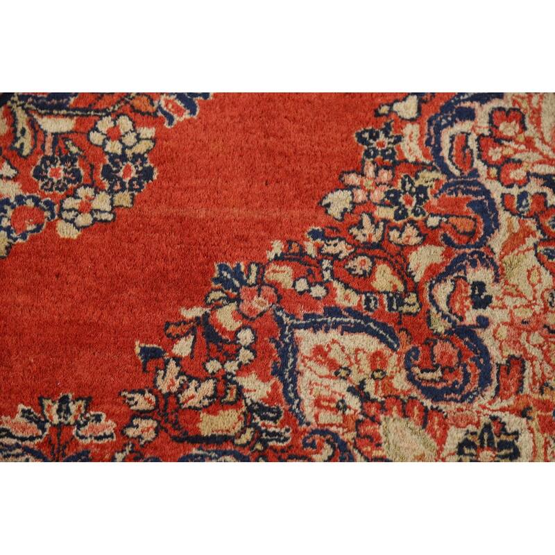 Orange Medallion Sarouk Persian Square Rug Handmade Wool Carpet - 5'1"x 5'2"