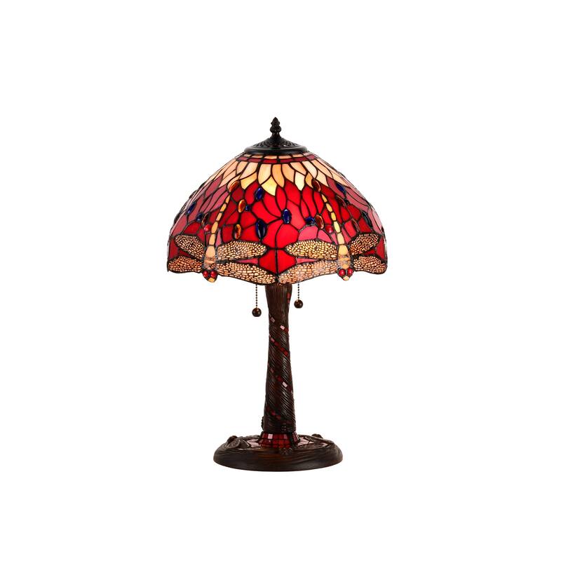 Tiffany Style Red Dragonfly Lamp w/ Mosaic Base