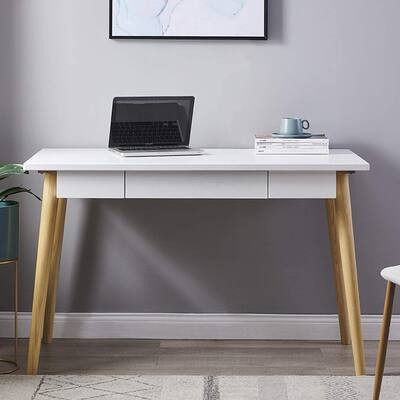 Writing Desks with Solid Wood Legs & 1 Drawer , High Temperature Resistance and Clean Easy