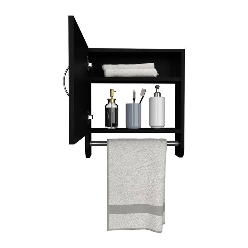 Wall-Mounted Medicine Cabinet - 19.7" H, 17.7" W, Mirrored Door, 2 Shelves, Towel Rack, Bathroom & Kitchen Storage