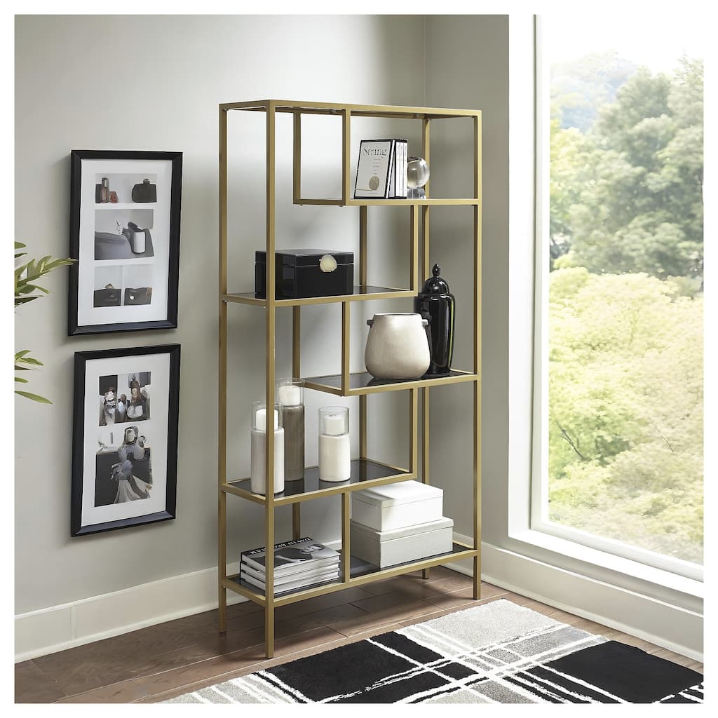 Frankwell Gold Finished Glass/Metal Tiered Open Shelf Bookcase - 36" W x 12" D x 70" H
