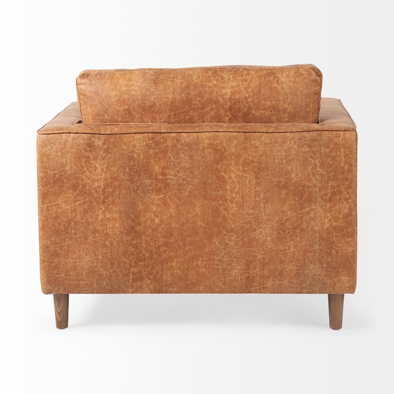 Loretta Cognac Brown Faux Leather w/ Medium Brown Solid Wood Frame Accent Chair - 40.7"W x 36.2"D x 33.8"H