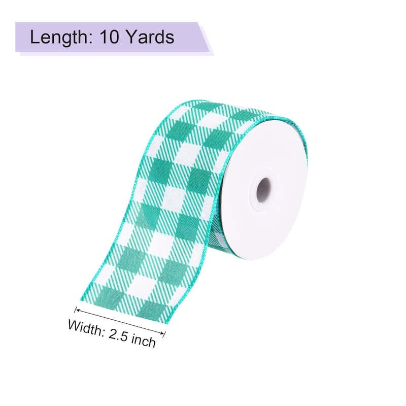 Plaid Check Ribbon, Wired Edge Gingham Ribbon for Gift Wrapping, Christmas Decoration - Dark Green - 2.5 Inch x 10 Yards