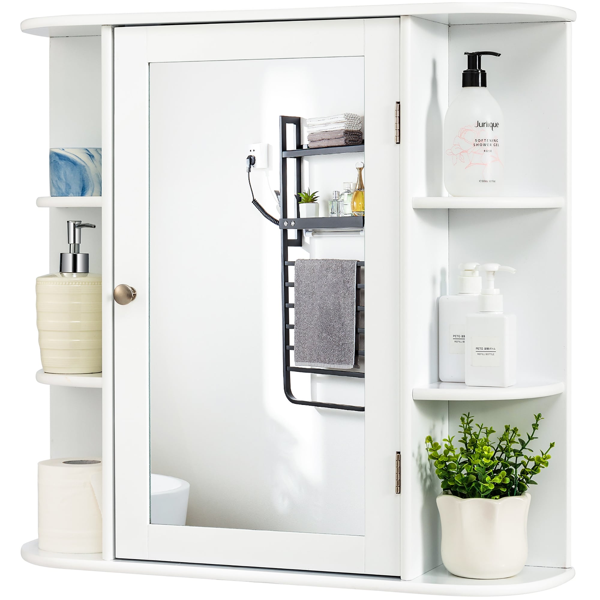 White Wall Mounted Bathroom Storage Cabinet Organizer, Mirrored Vanity Medicine  Chest with, 1 unit - Foods Co.