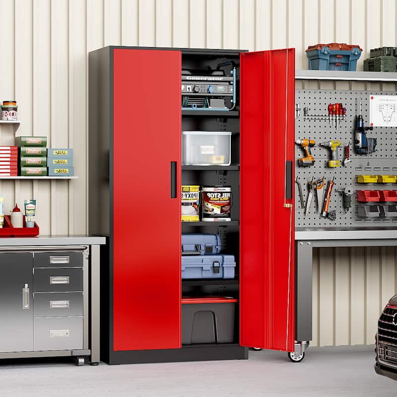 71 inch Garage Storage Cabinet Shelving Kitchen Pantry Locker with Adjustable Shelves for Office, Garage, Home, Pantry