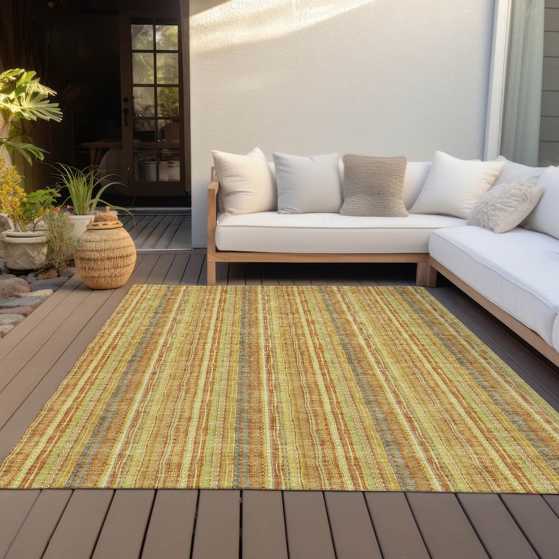 Machine Washable Indoor/ Outdoor Stripe Chantille Rug