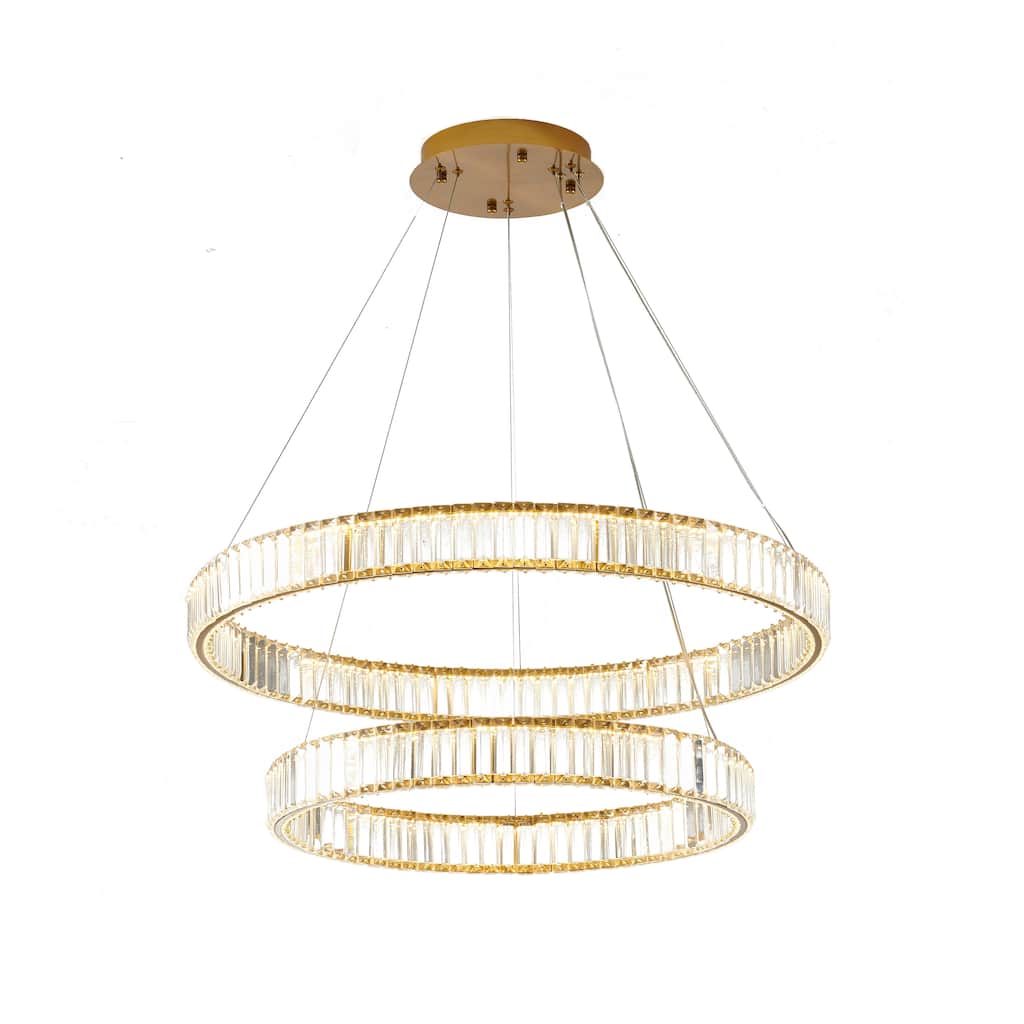 LED Gold 2 Tier Halo Ring Chandelier