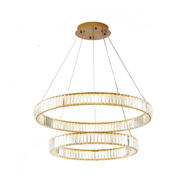 LED Gold 2 Tier Halo Ring Chandelier