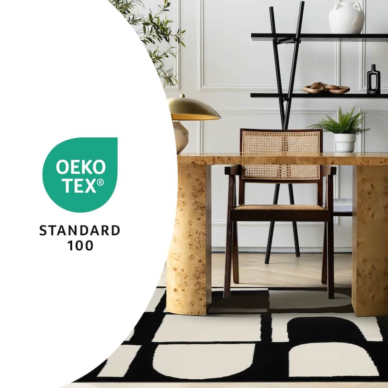 Black White Contrasting Geometric Blocks High-Traffic Rug