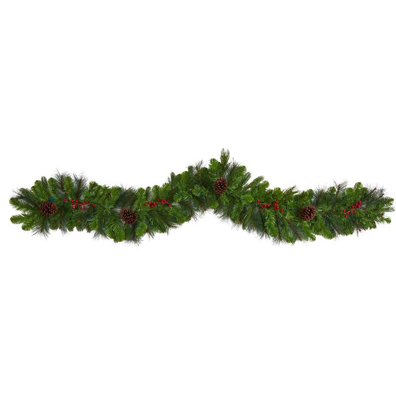 6' x 12" Pre-Lit Pinecones and Berries Artificial Christmas Garland, Multi LED Lights