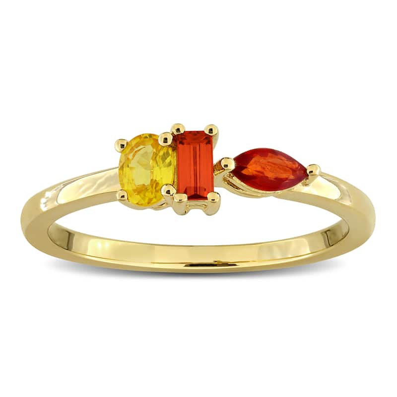 Miadora Multi-Gem Three Stone Ring Sterling Silver