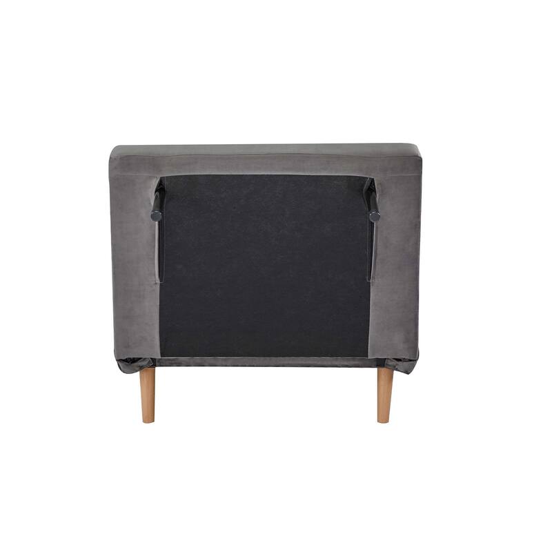Modern Velvet Foldable Sofa Bed Piping 3 Position Backrest 10s Convert Grey Space Saving