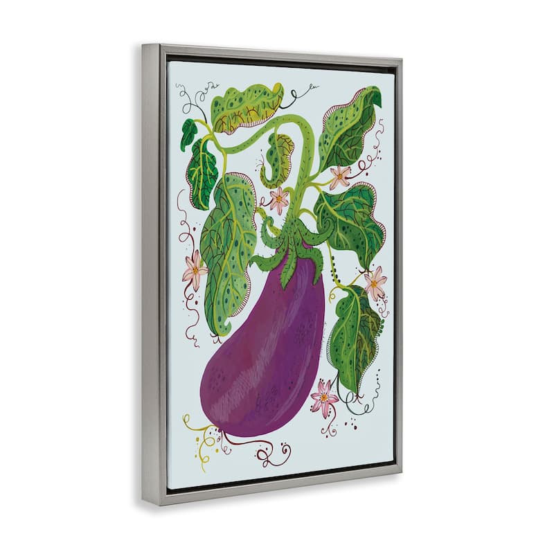 Stupell Whimsical Detail Eggplant Framed Floater Canvas Wall Art Design By Kay Widdowson