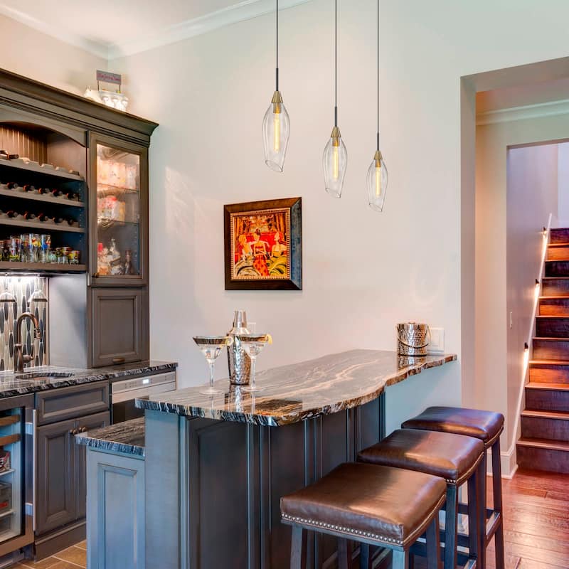 1-Light Pendant Light with Angled-Rim Clear Olive Glass Shade - Dia.6.3-in