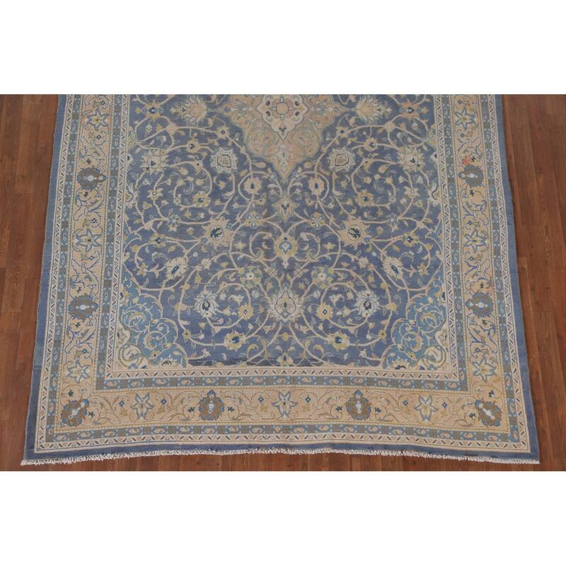 Hand Knotted Oriental 100% Wool Carpet Traditional Floral Navy Blue & Blues Sarouk Area Rug - 10' 4'' X 6' 8''