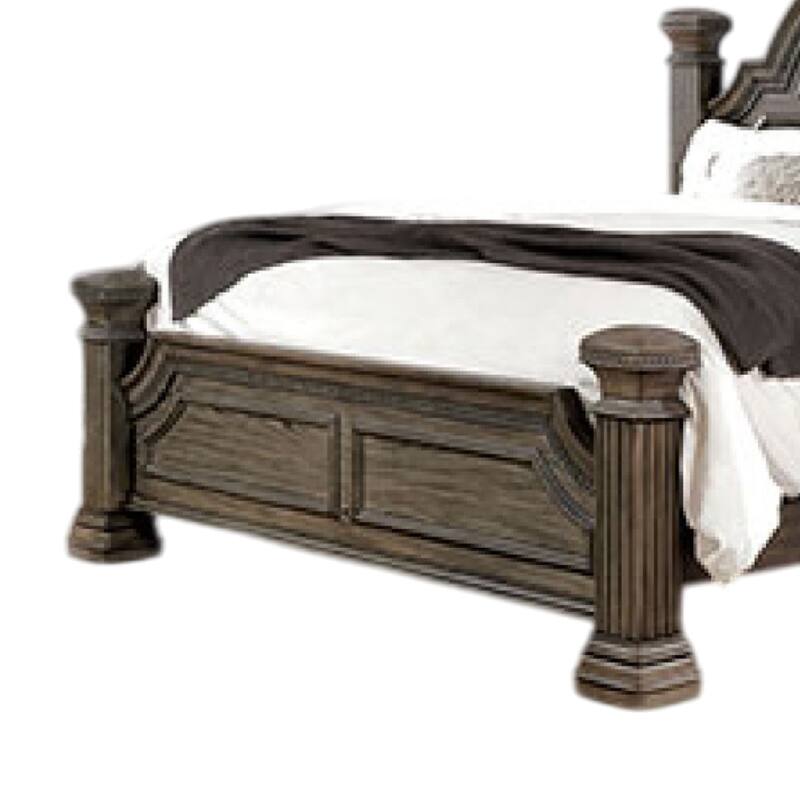 Akia Queen Bed, Gray Solid Wood, Classic Reeded Posts, Molded Trim