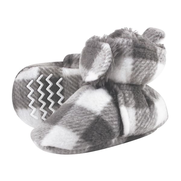 slide 1 of 1, Hudson Baby Baby Cozy Fleece and Faux Shearling Booties, Charcoal White Plaid 0-6 Months - Charcoal White Plaid